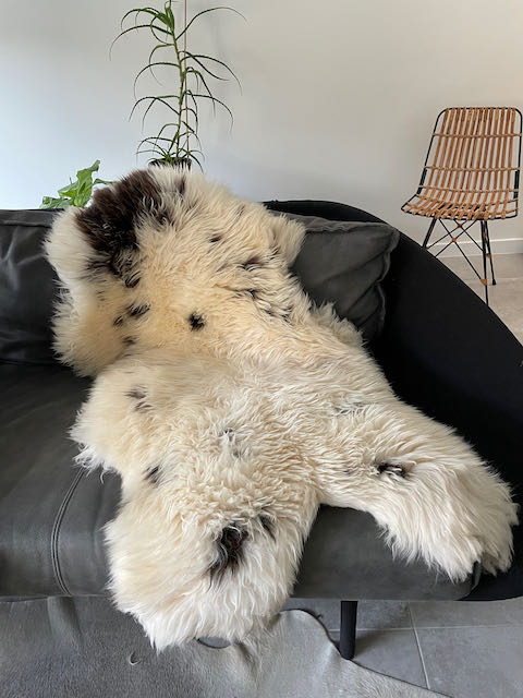 Wit gevlekte Jacob schapenvacht XL